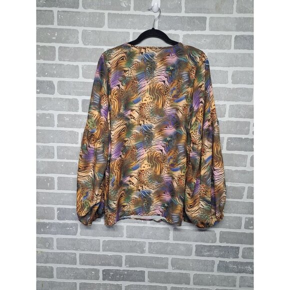Cotton Bleu Womens Tiger Jungle Print Pullover Balloon Sleeve Blouse‎ Size 1X - Picture 8 of 12